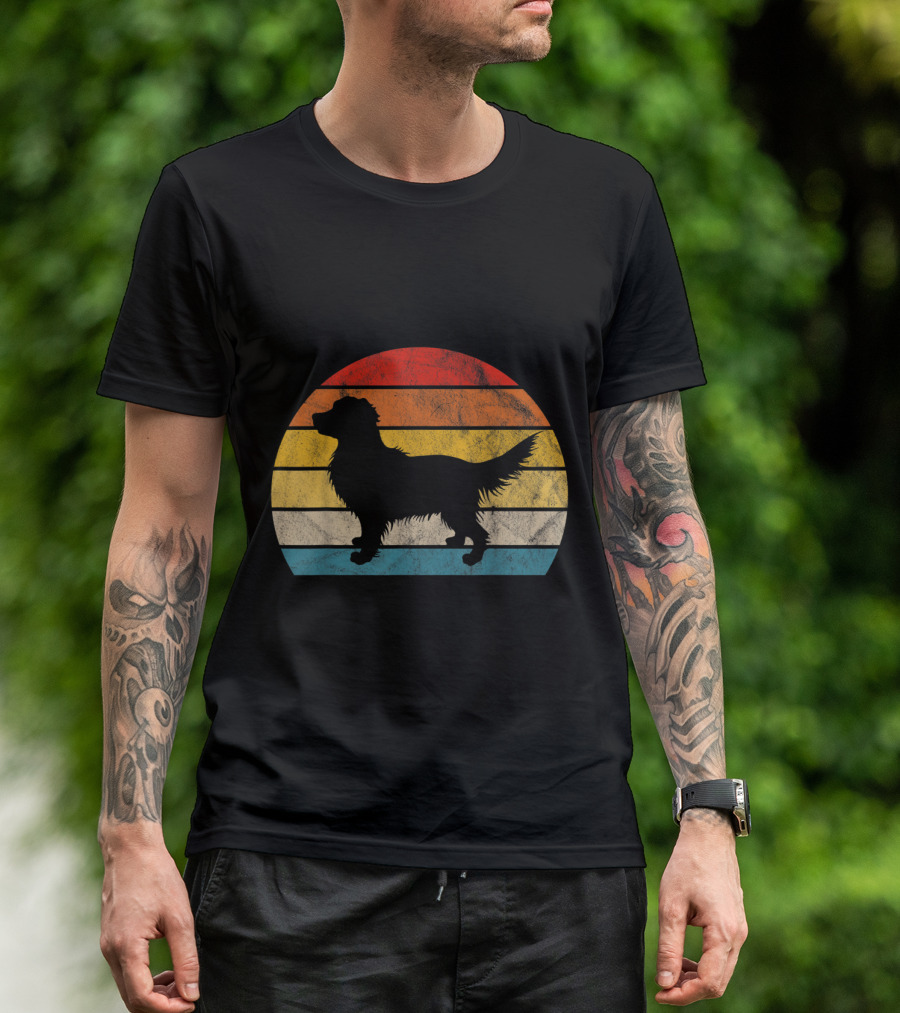 Golden Retriever Sunset Silhouette Retro Stripes T-Shirt