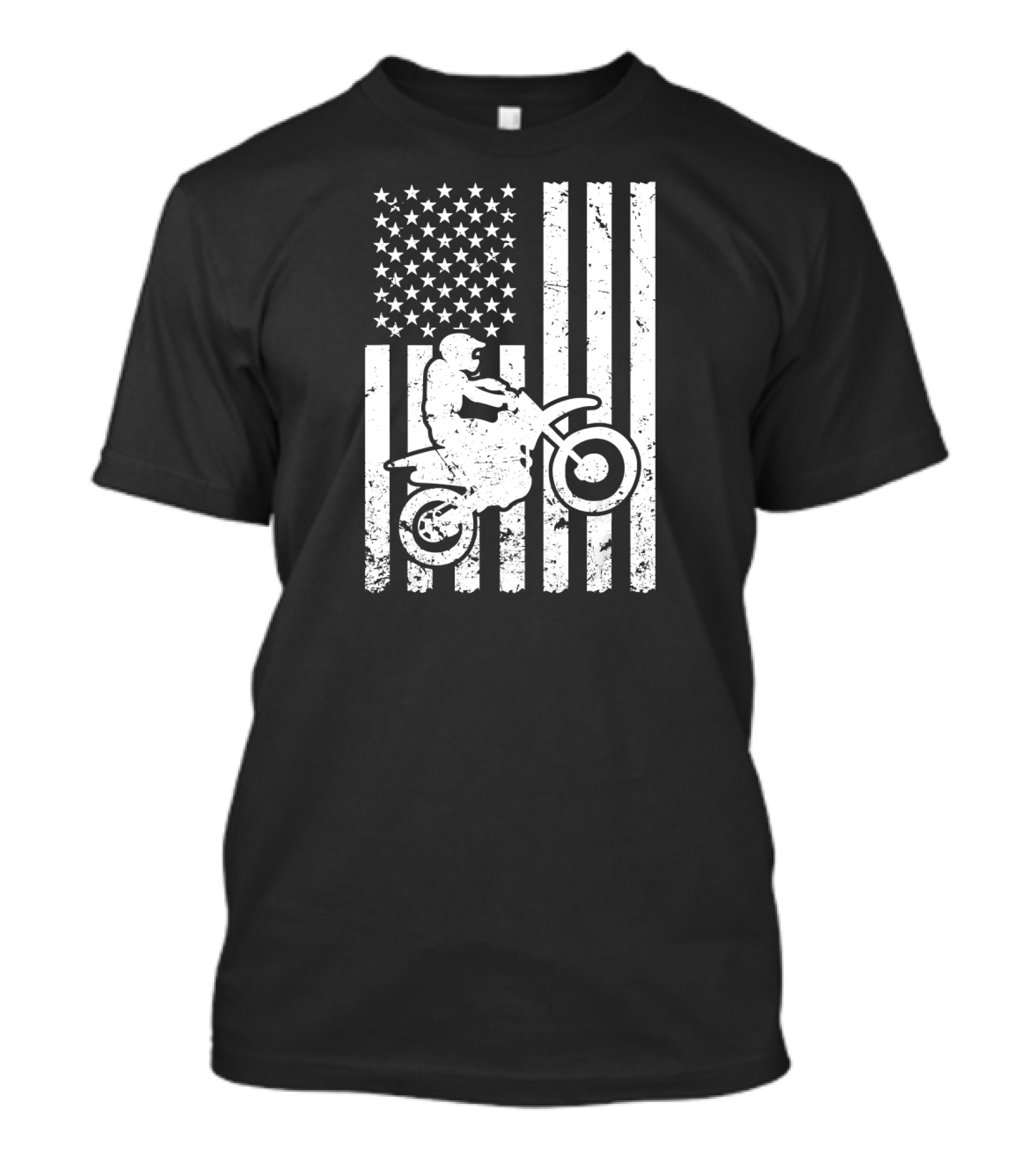 Motocross Rider Jumping Over Distressed American Flag Stripes And Stars T-Shirt