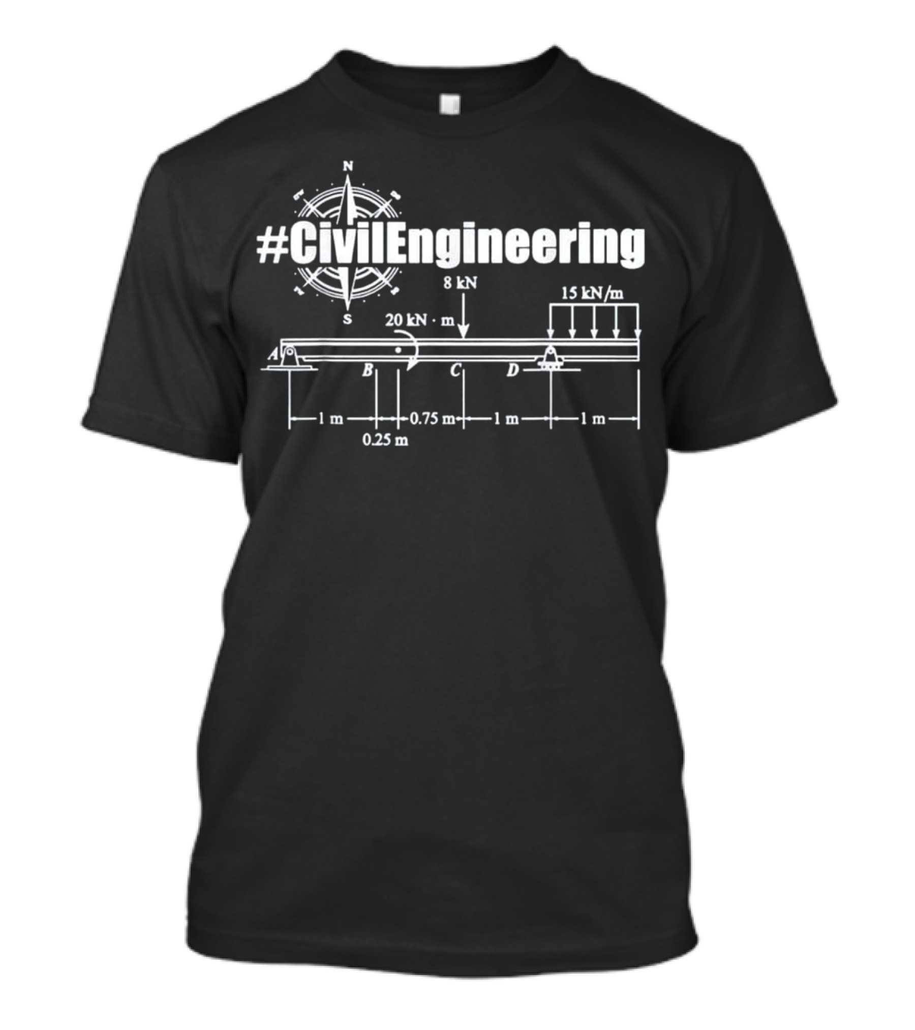 CivilEngineering Compass With Structural Diagram And Load Calculations T-Shirt