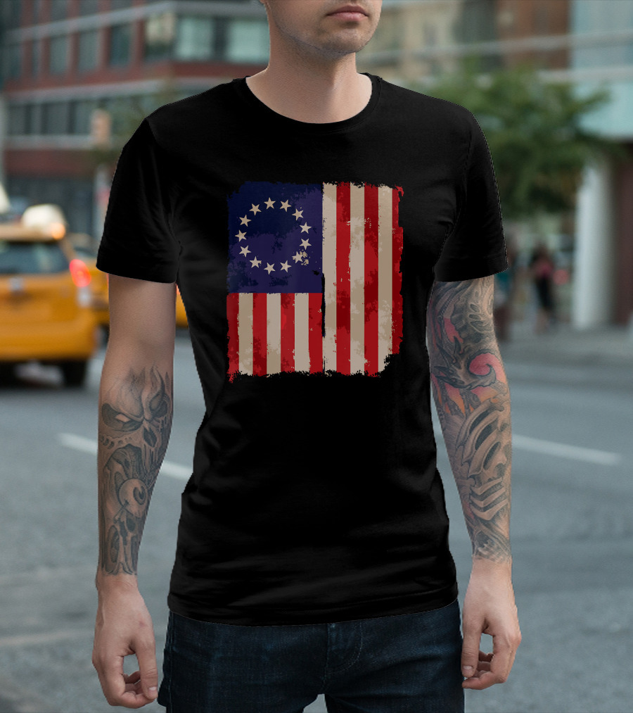 Distressed Circle Stars Vintage Betsy Ross Flag Heritage T-Shirt
