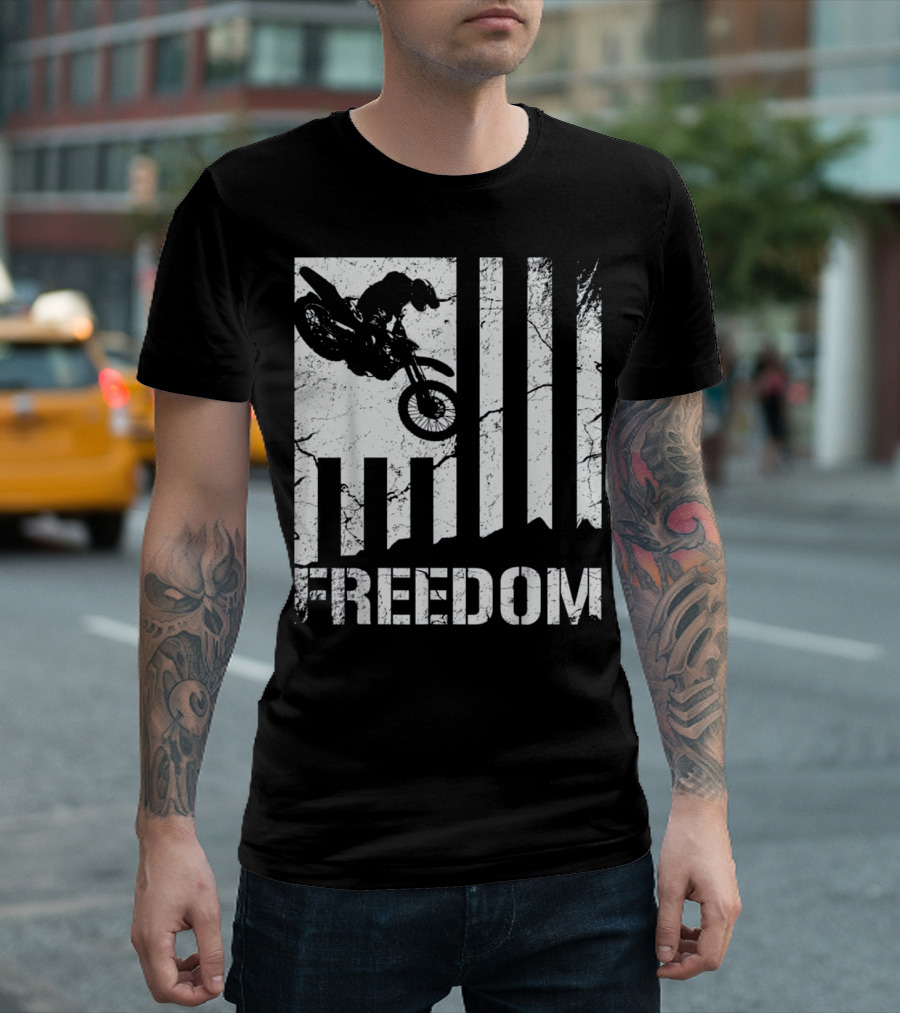 Motocross MX Bike Freedom With American Flag Elements T-Shirt