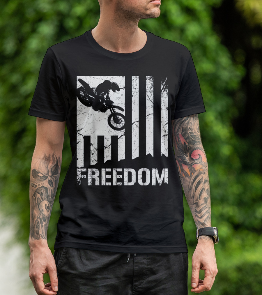 Motocross MX Bike Freedom With American Flag Elements T-Shirt