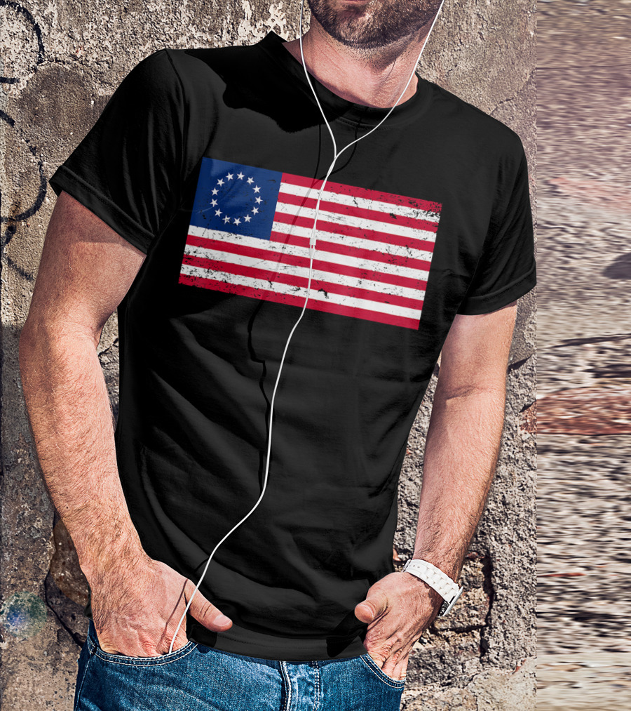 Distressed Vintage Betsy Ross American Flag With Circular Stars T-Shirt