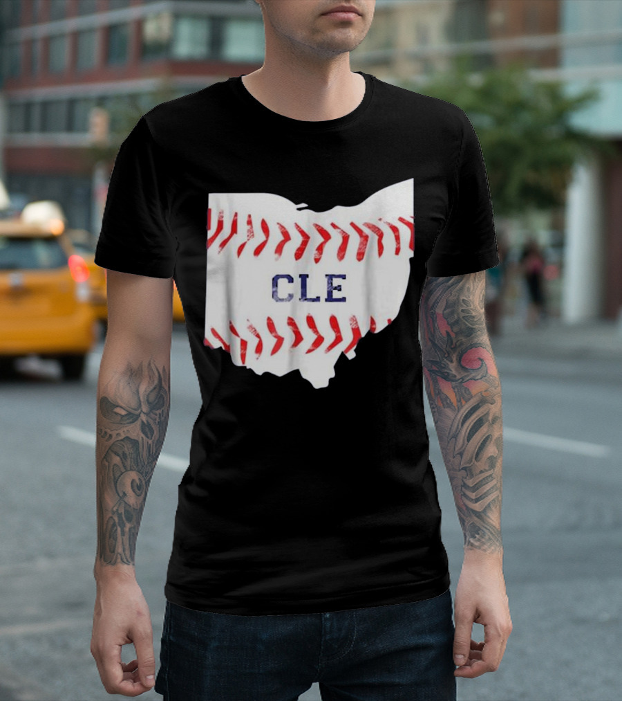 Cleveland Ohio Distressed CLE Baseball Stitch T-Shirt