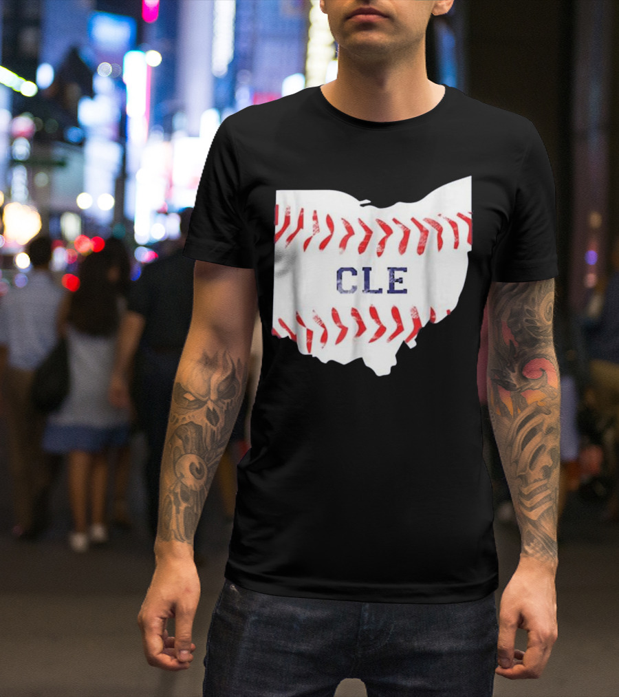 Cleveland Ohio Distressed CLE Baseball Stitch T-Shirt