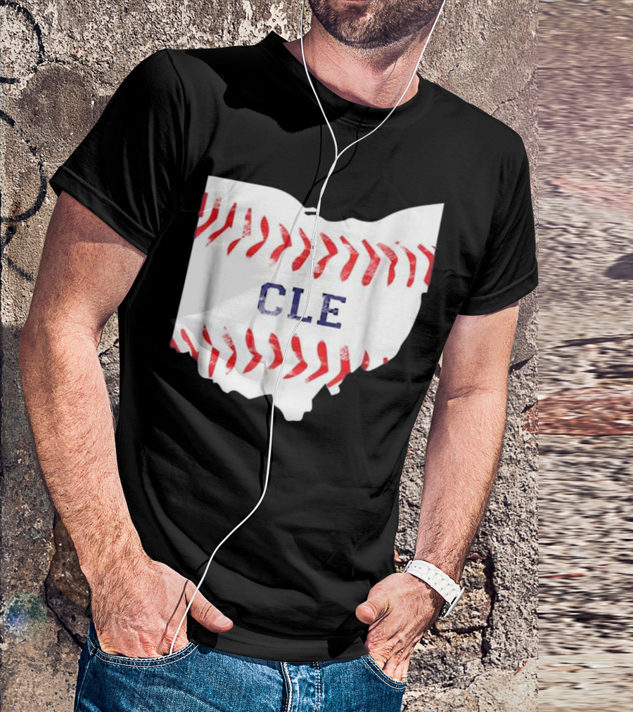 Cleveland Ohio Distressed CLE Baseball Stitch T-Shirt