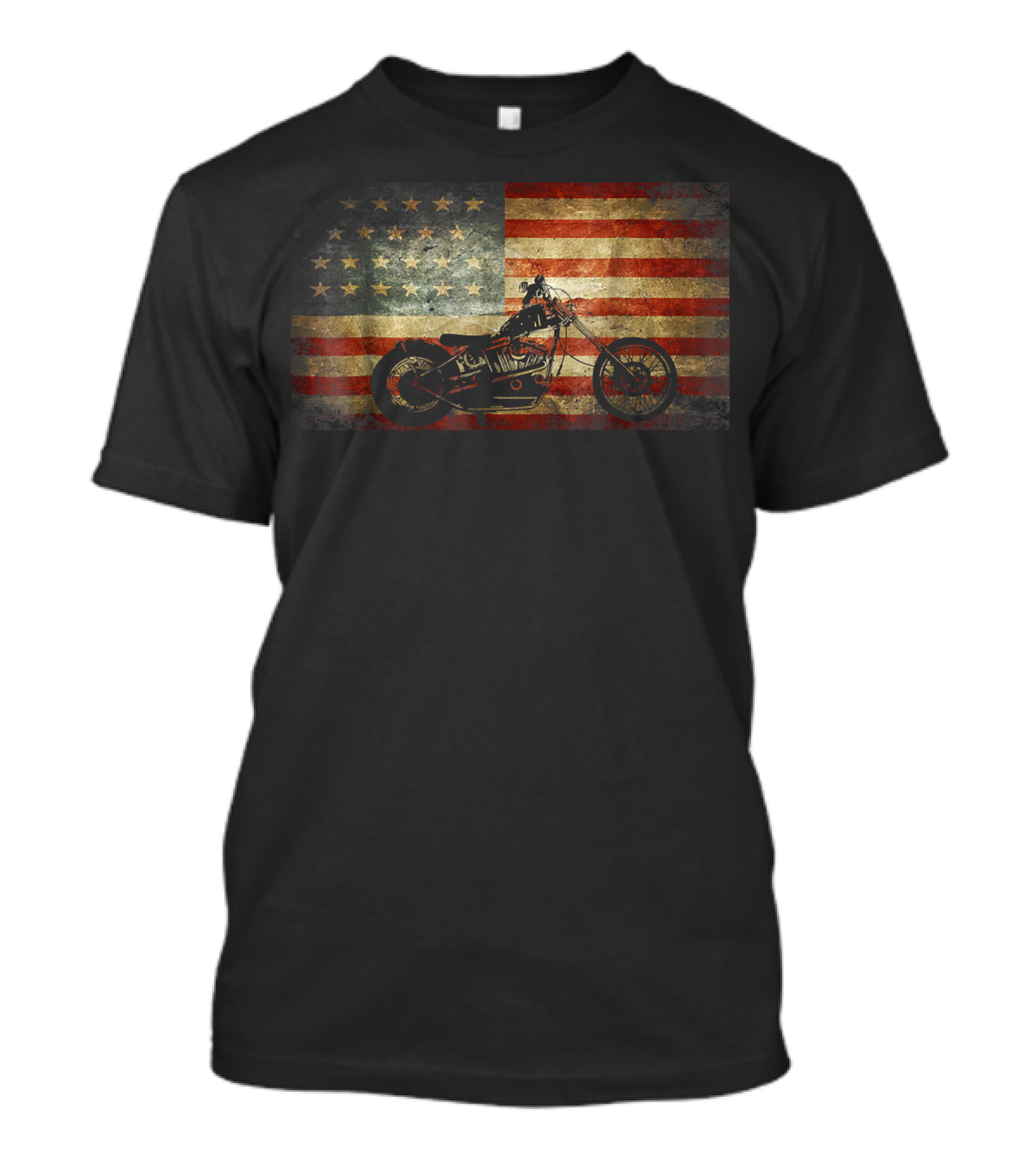 American Flag With Motorcycle Patriotic Vintage Grunge T-Shirt