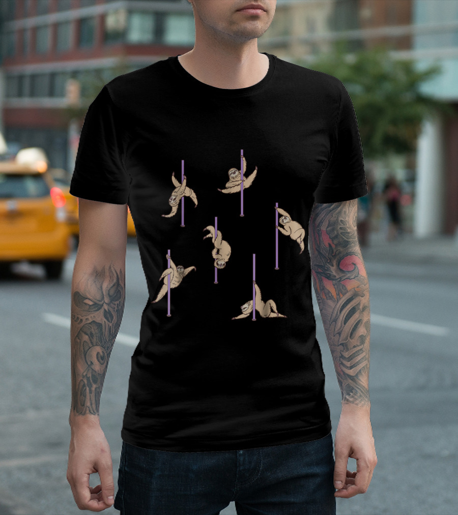 Pole Dance Sloth Choreography By Huebucket With Cute Sloths On Poles T-Shirt