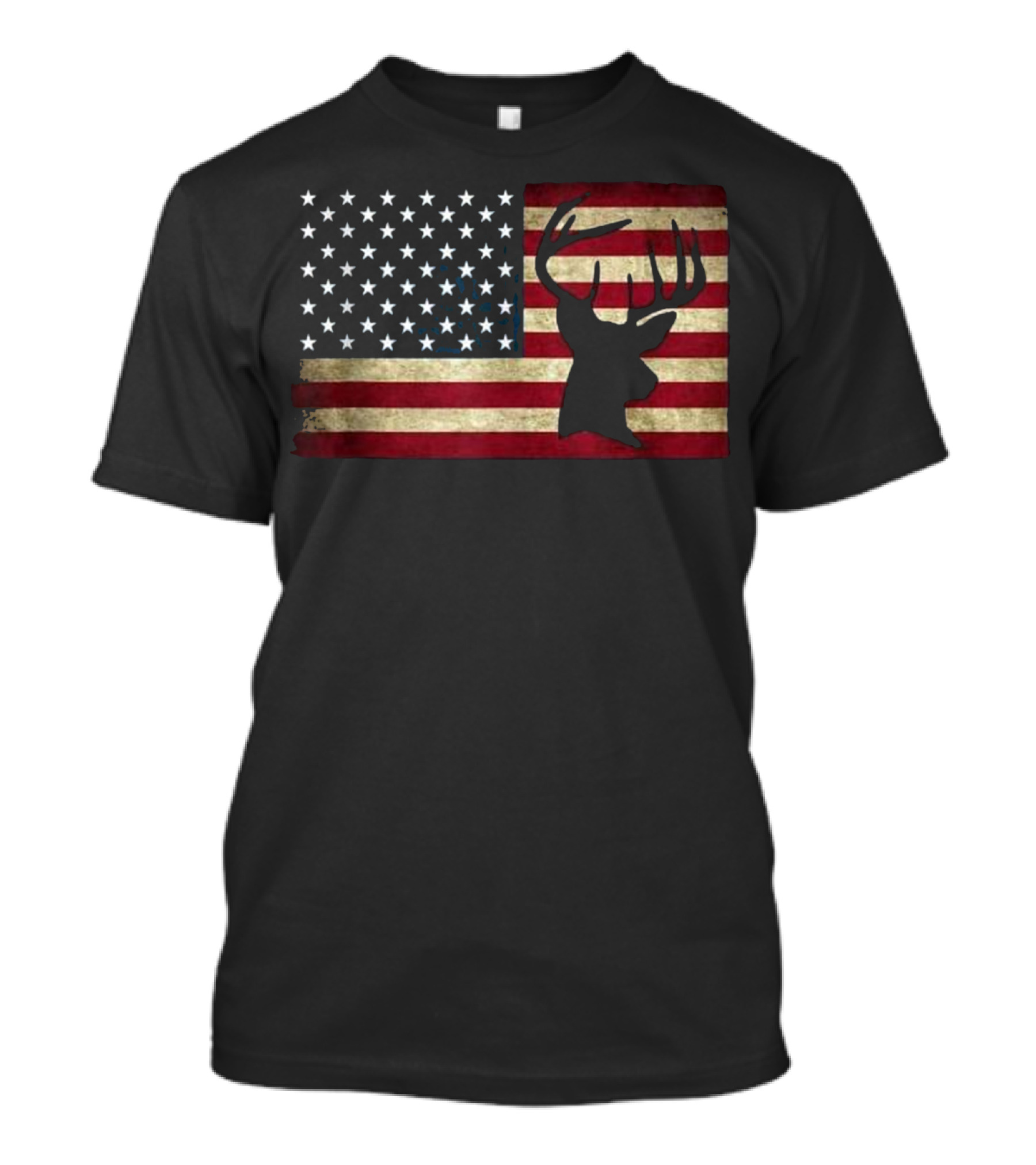 Distressed American Flag Deer Hunting Silhouette Patriotic T-Shirt