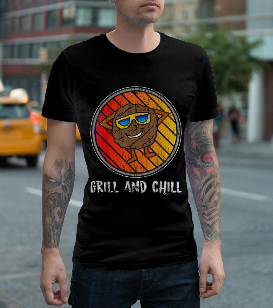 Grill And Chill Vintage Hamburger With Retro Sunglasses T-Shirt