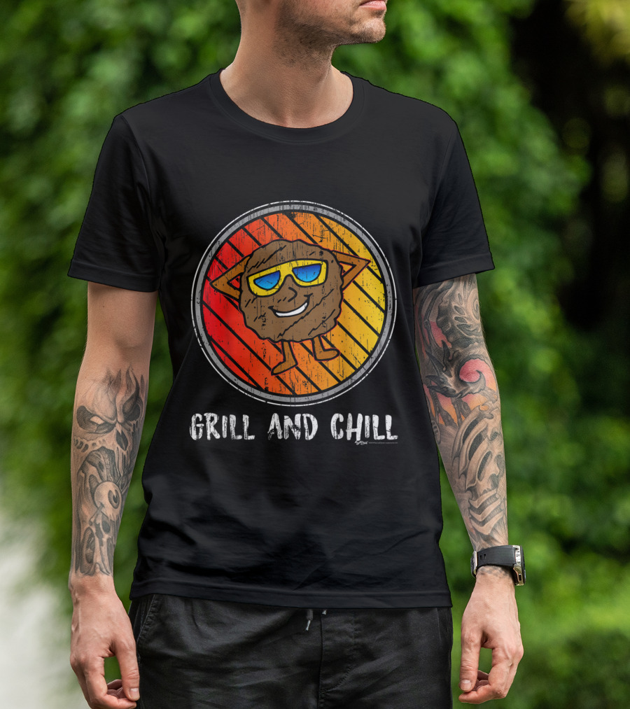 Grill And Chill Vintage Hamburger With Retro Sunglasses T-Shirt