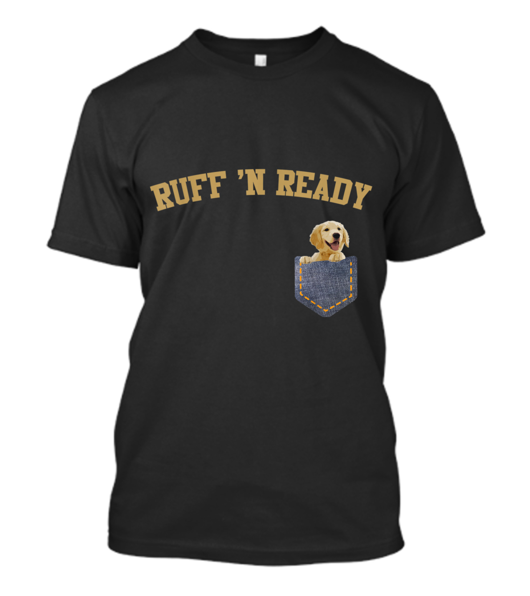 Ruff 'N Ready Golden Labrador In Denim Style Pocket T-Shirt