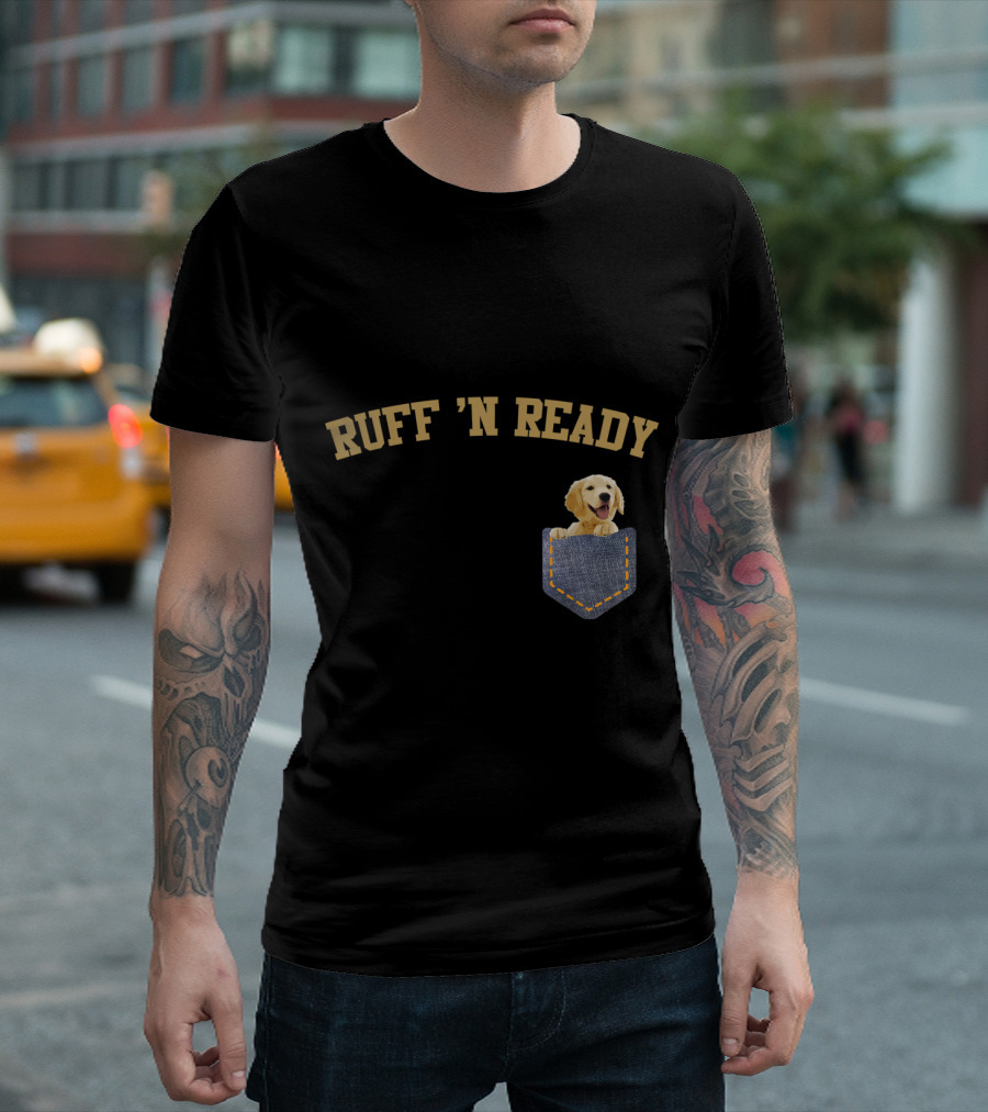 Ruff 'N Ready Golden Labrador In Denim Style Pocket T-Shirt