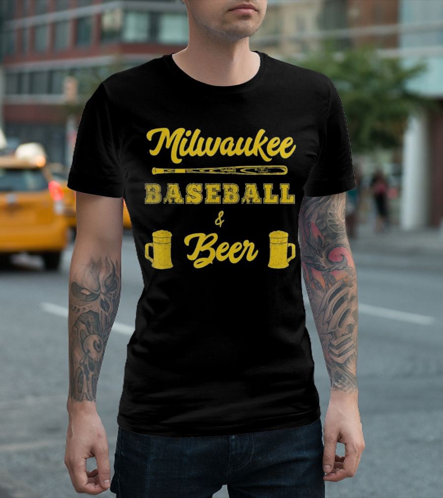 Milwaukee Baseball and Beer Enthusiast Retro Bat Mug T-Shirt