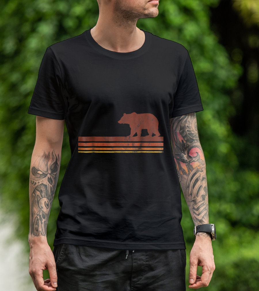 California Vintage Boho Bear With Stripes T-Shirt