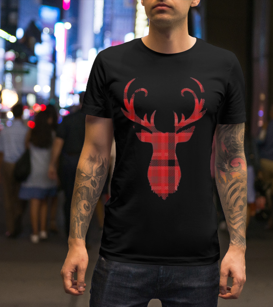 Classic Red And Black Plaid Deer T-Shirt