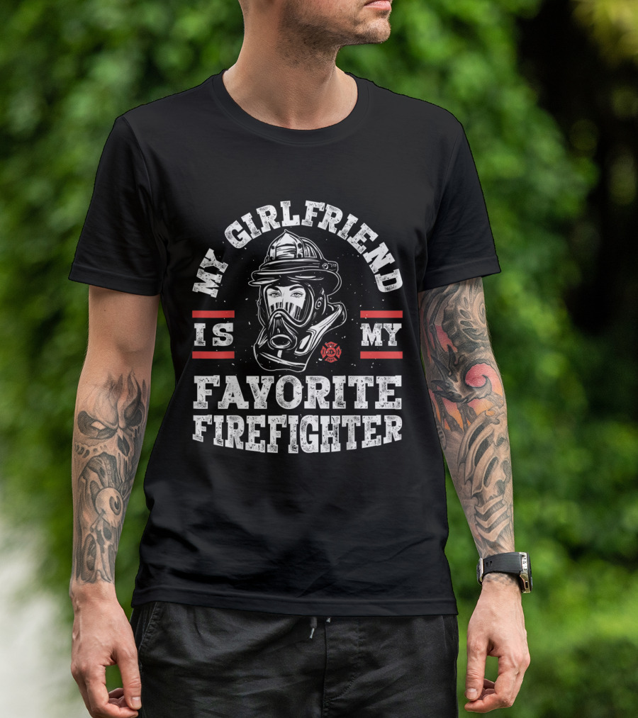 My Girlfriend Is My Favorite Firefighter Vintage Firefighting Helmet And Mask T-Shirt