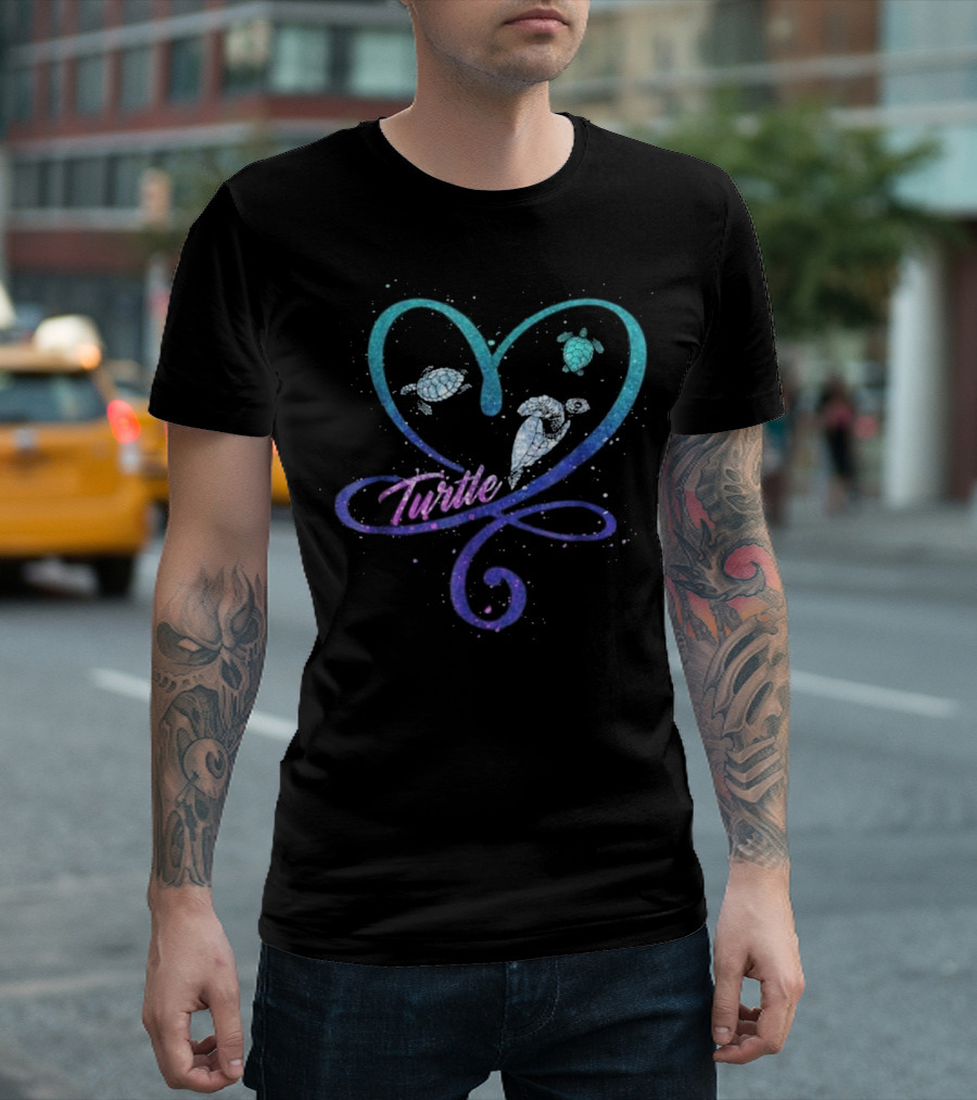 Love Heart Turtle with Funny Turtle Design in Heart Shape with Turtle Text T-Shirt