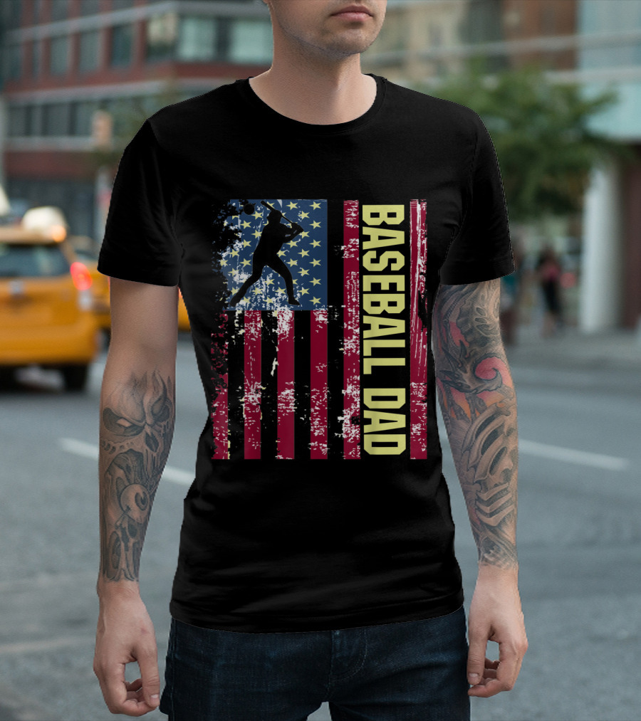Vintage American Flag Baseball Dad Patriotic T-Shirt