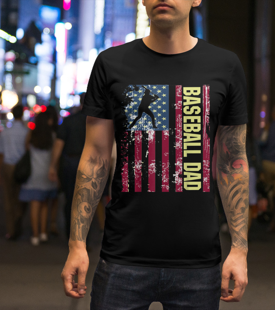 Vintage American Flag Baseball Dad Patriotic T-Shirt