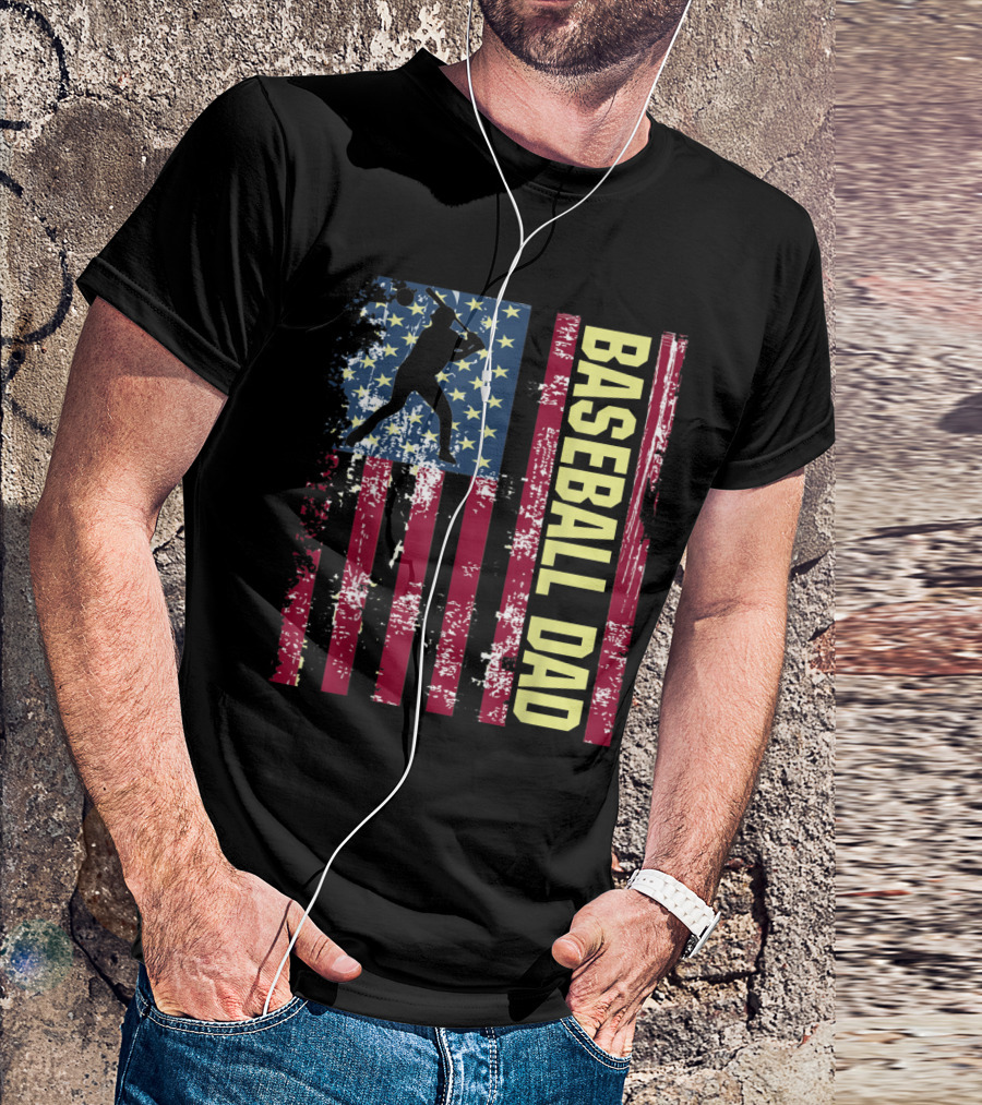 Vintage American Flag Baseball Dad Patriotic T-Shirt