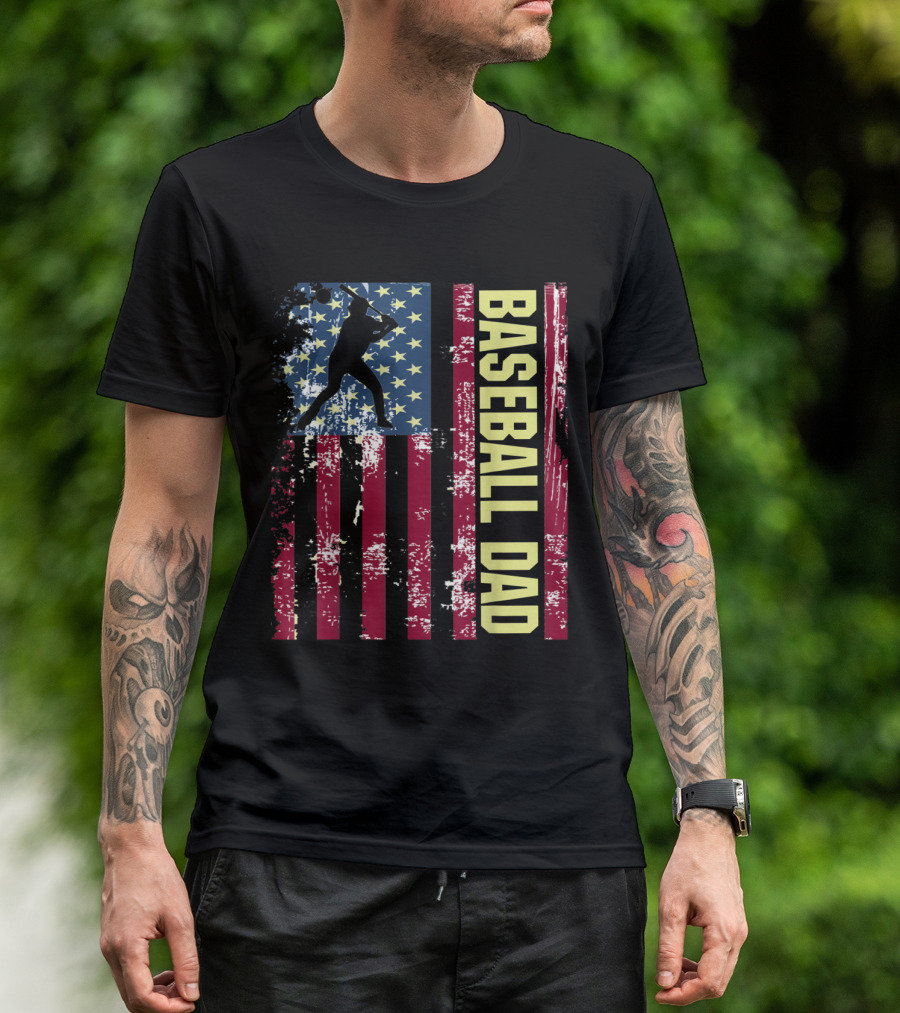 Vintage American Flag Baseball Dad Patriotic T-Shirt