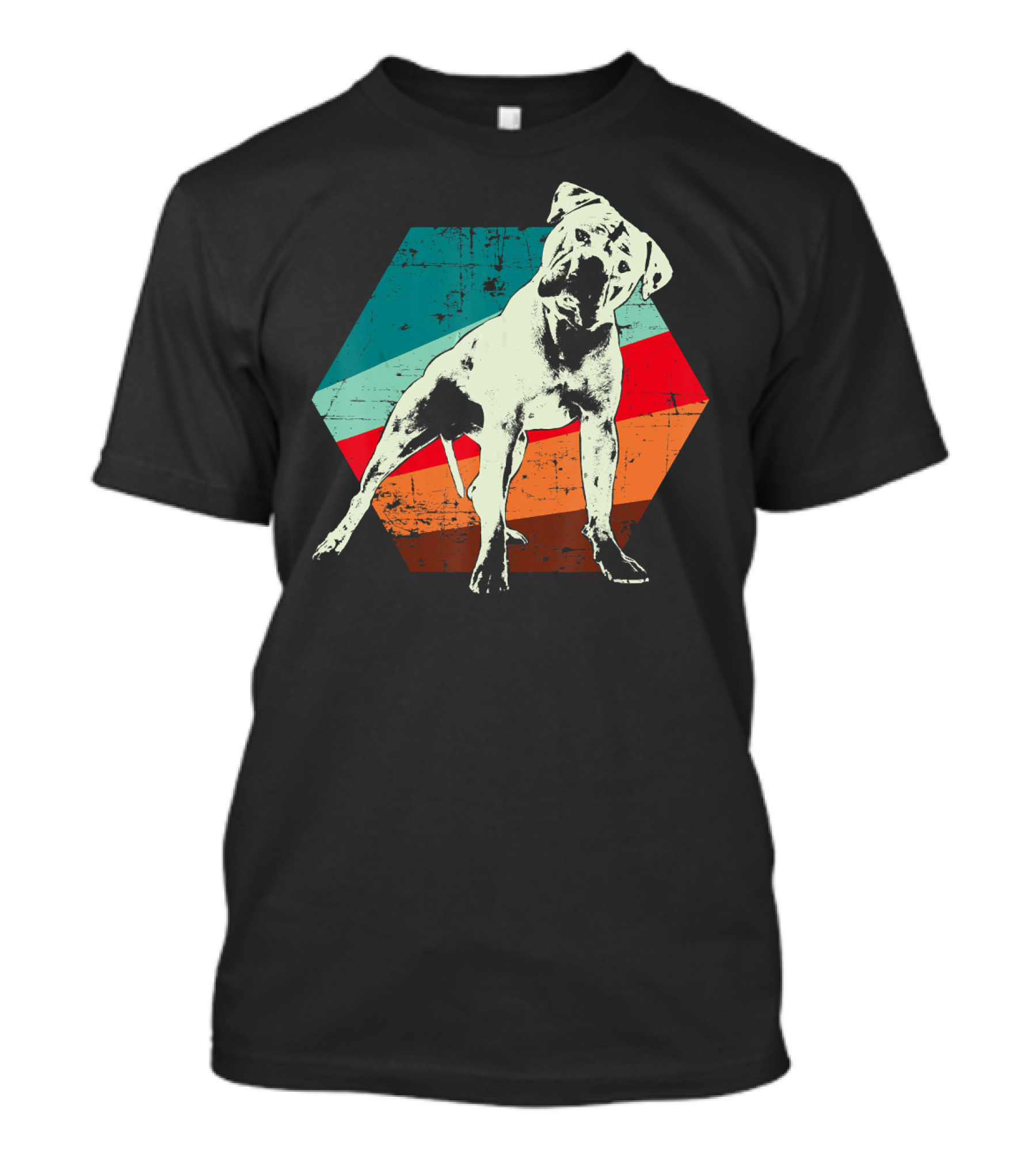 Retro American Bulldog With Vintage Striped Hexagon Background T-Shirt