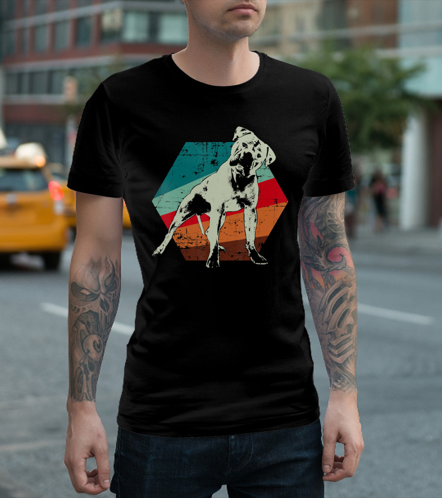 Retro American Bulldog With Vintage Striped Hexagon Background T-Shirt