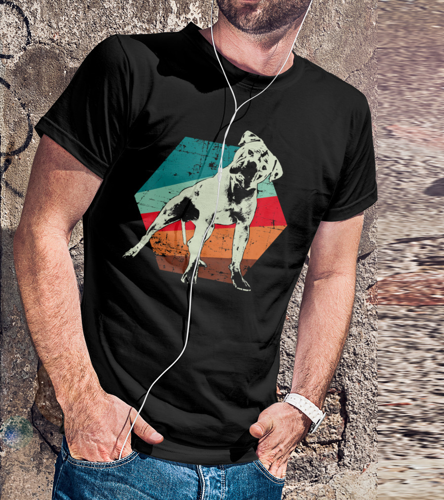 Retro American Bulldog With Vintage Striped Hexagon Background T-Shirt