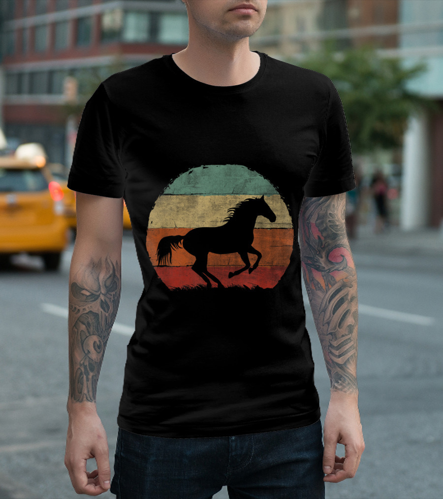 Vintage Horse Lover Retro Sunset Silhouette Horseback T-Shirt