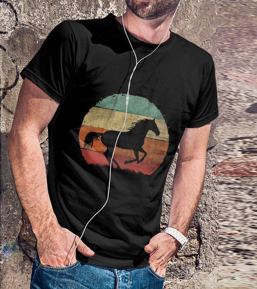 Vintage Horse Lover Retro Sunset Silhouette Horseback T-Shirt