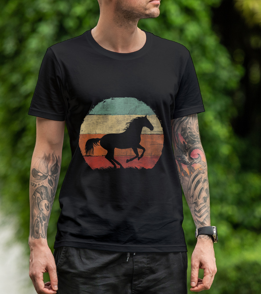 Vintage Horse Lover Retro Sunset Silhouette Horseback T-Shirt