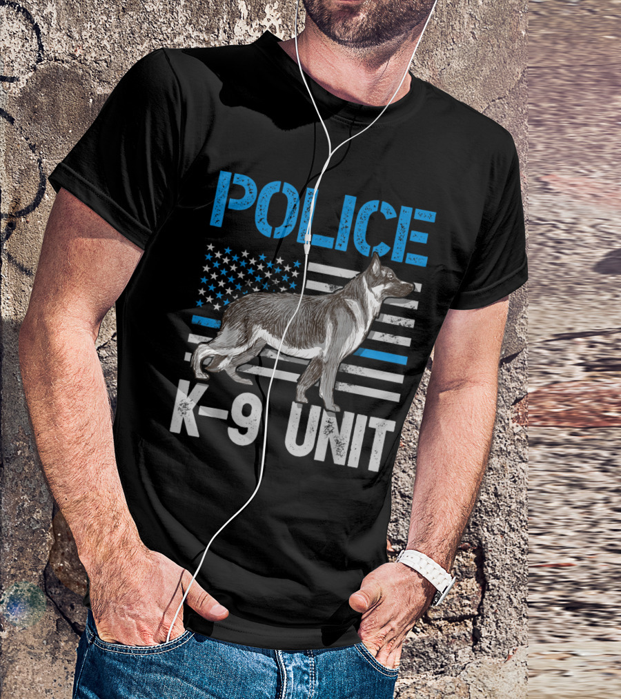 Police K-9 Unit Thin Blue Line American Flag Dog T-Shirt