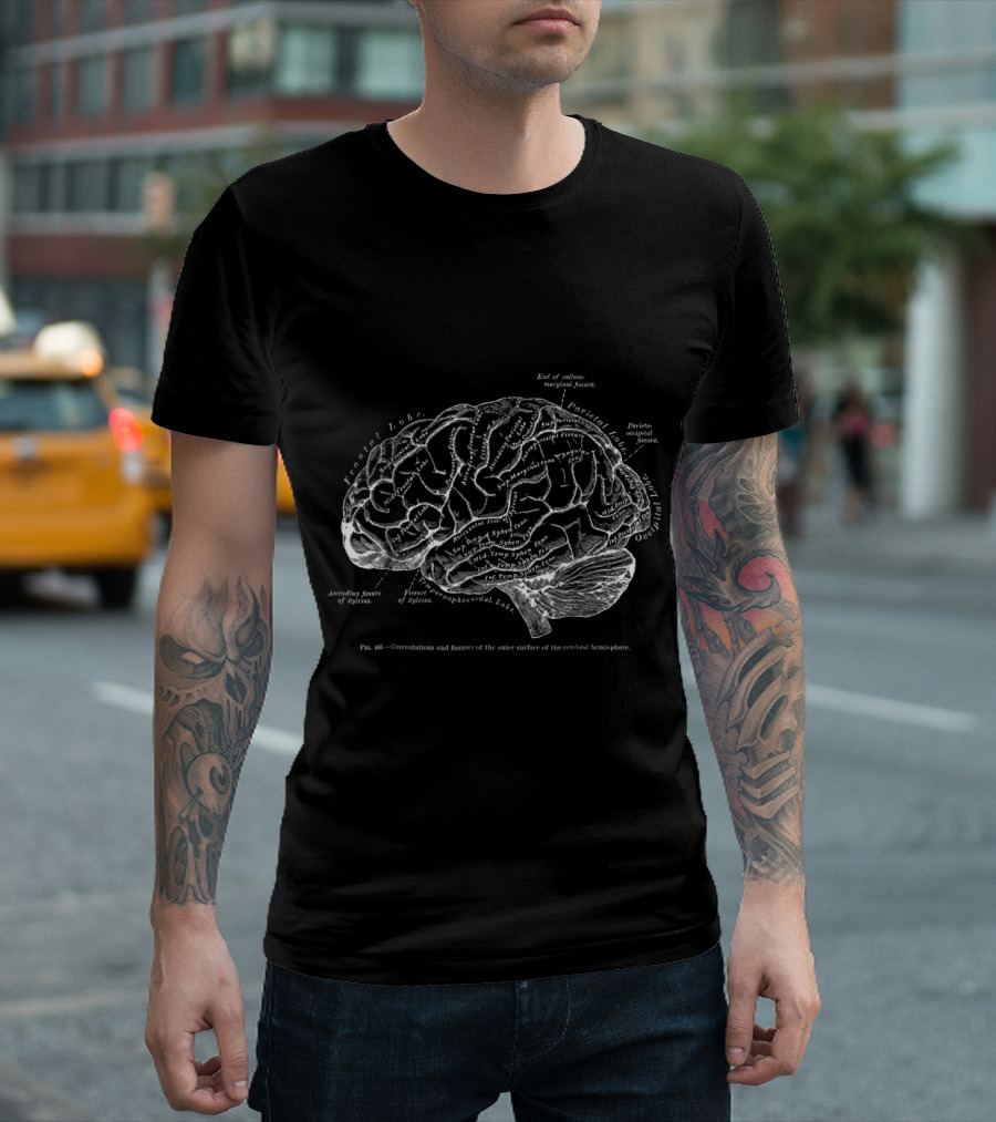 Vintage Human Anatomy Brain Diagram With Cerebral Hemisphere Labels T-Shirt