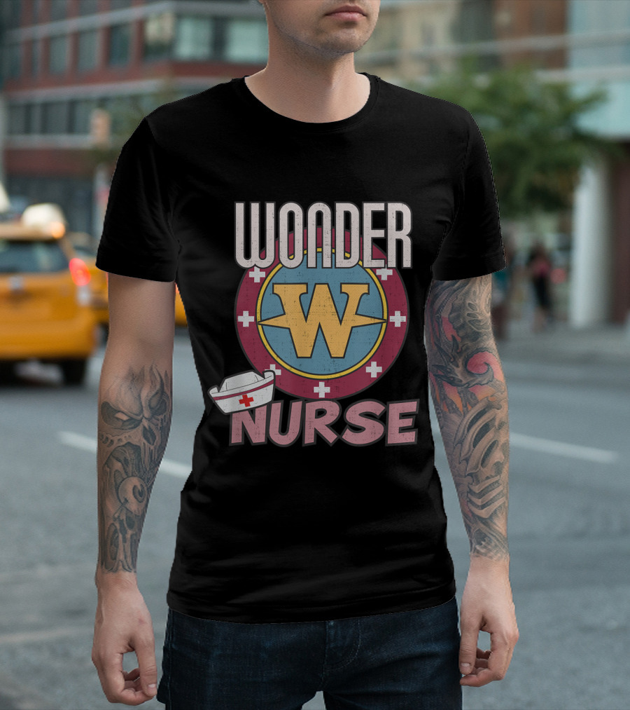 Wonder Nurse Hero Emblem With Medical Hat And Cross Motif T-Shirt