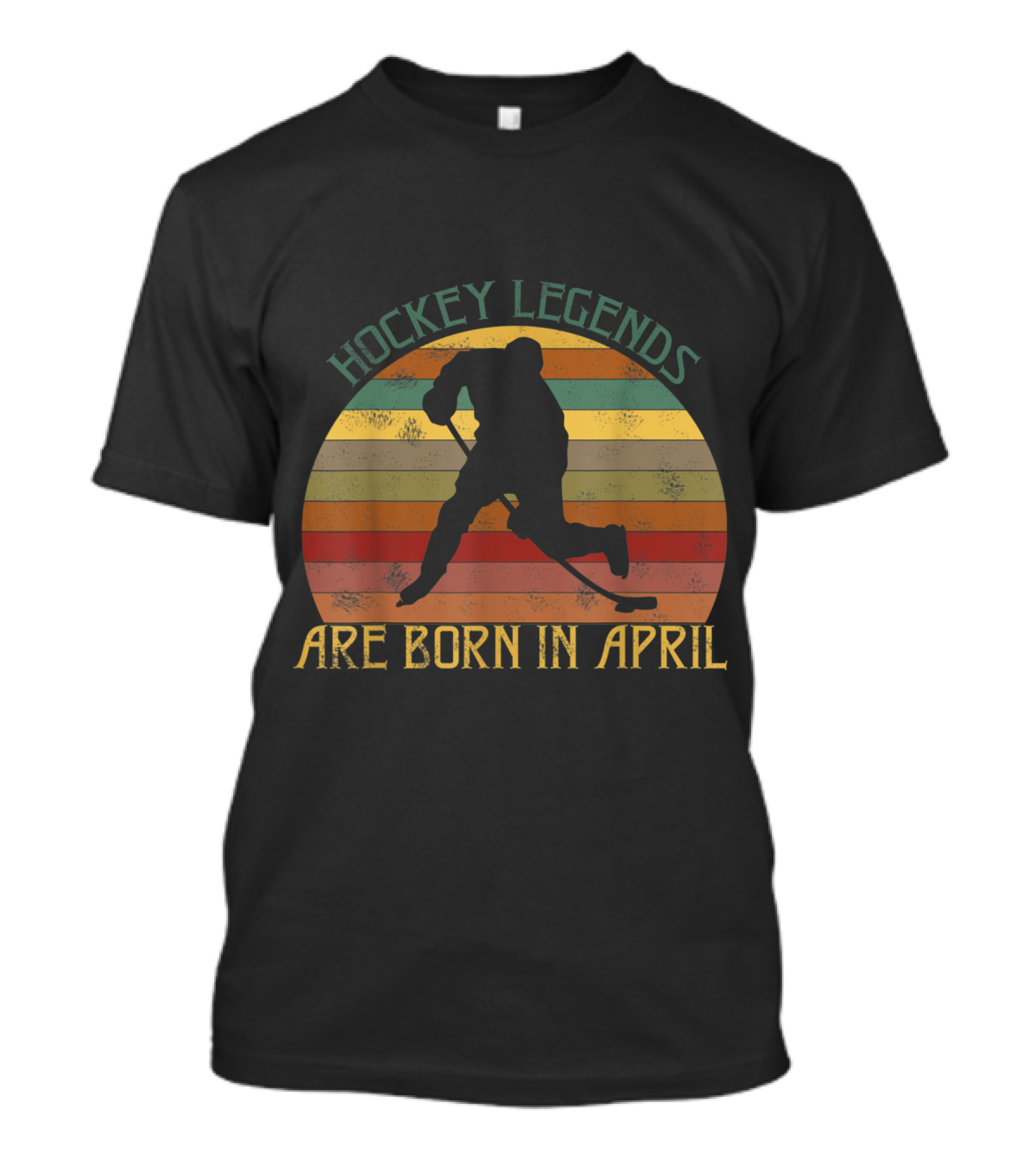 Hockey Legends Are Born In April Vintage Retro Stripes T-Shirt