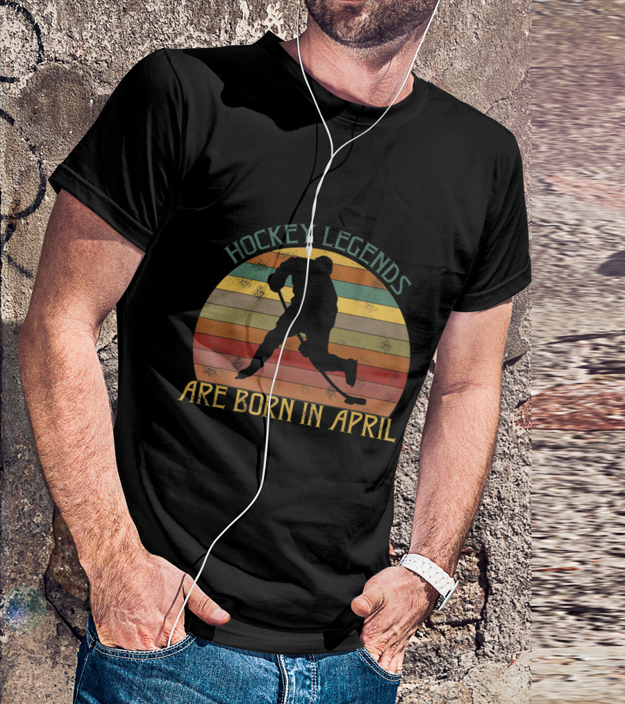 Hockey Legends Are Born In April Vintage Retro Stripes T-Shirt