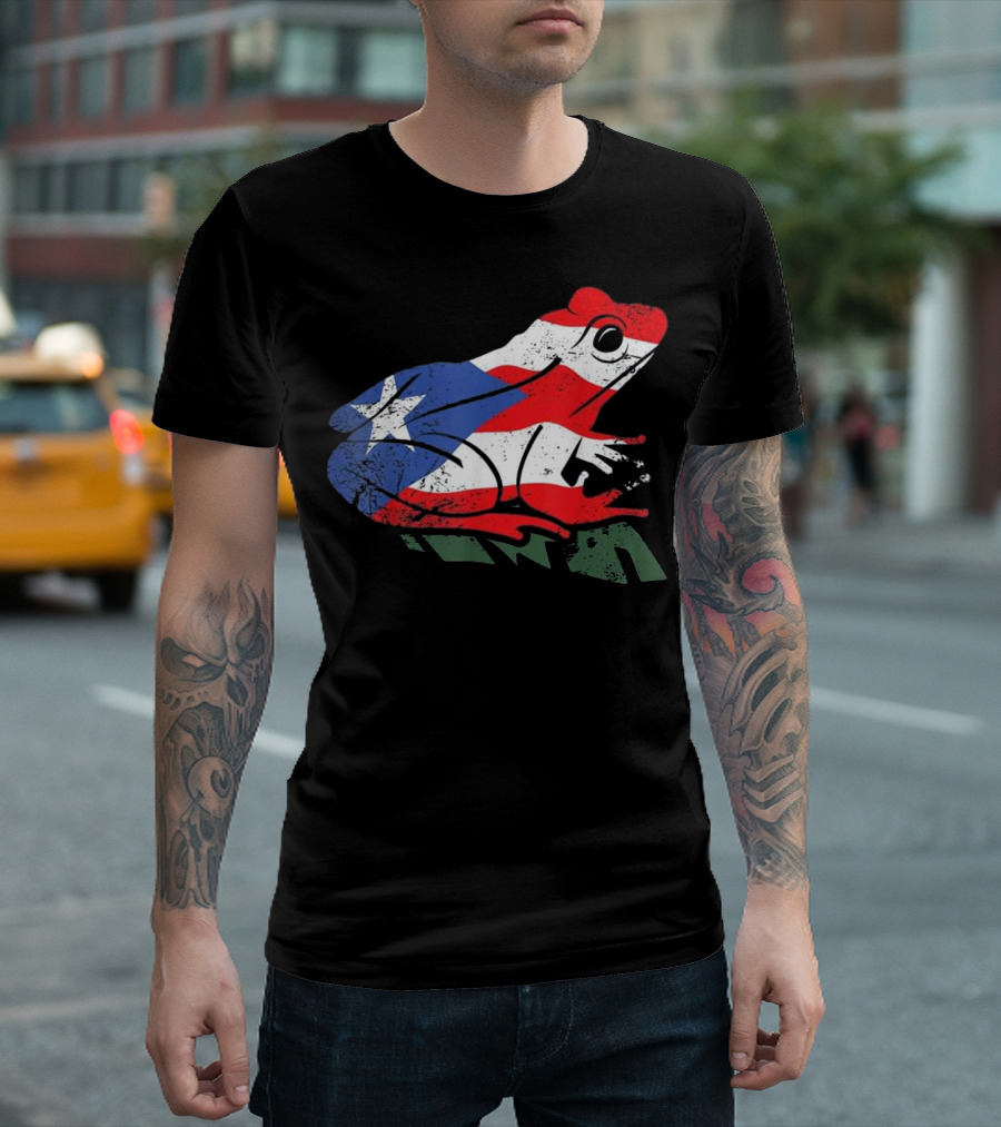 Distressed Puerto Rico Flag Coquí Frog T-Shirt