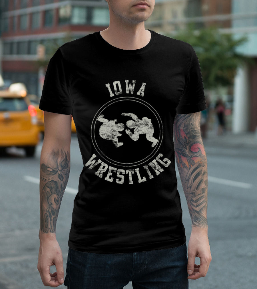 Iowa Wrestling Vintage Grappler Silhouettes Circle T-Shirt
