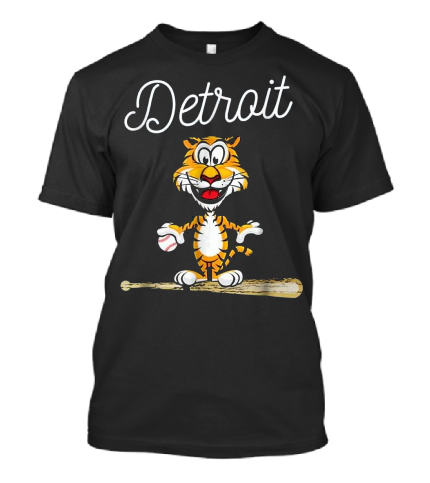 Whimsical Detroit Tiger Mascot Baseball-Themed T-Shirt