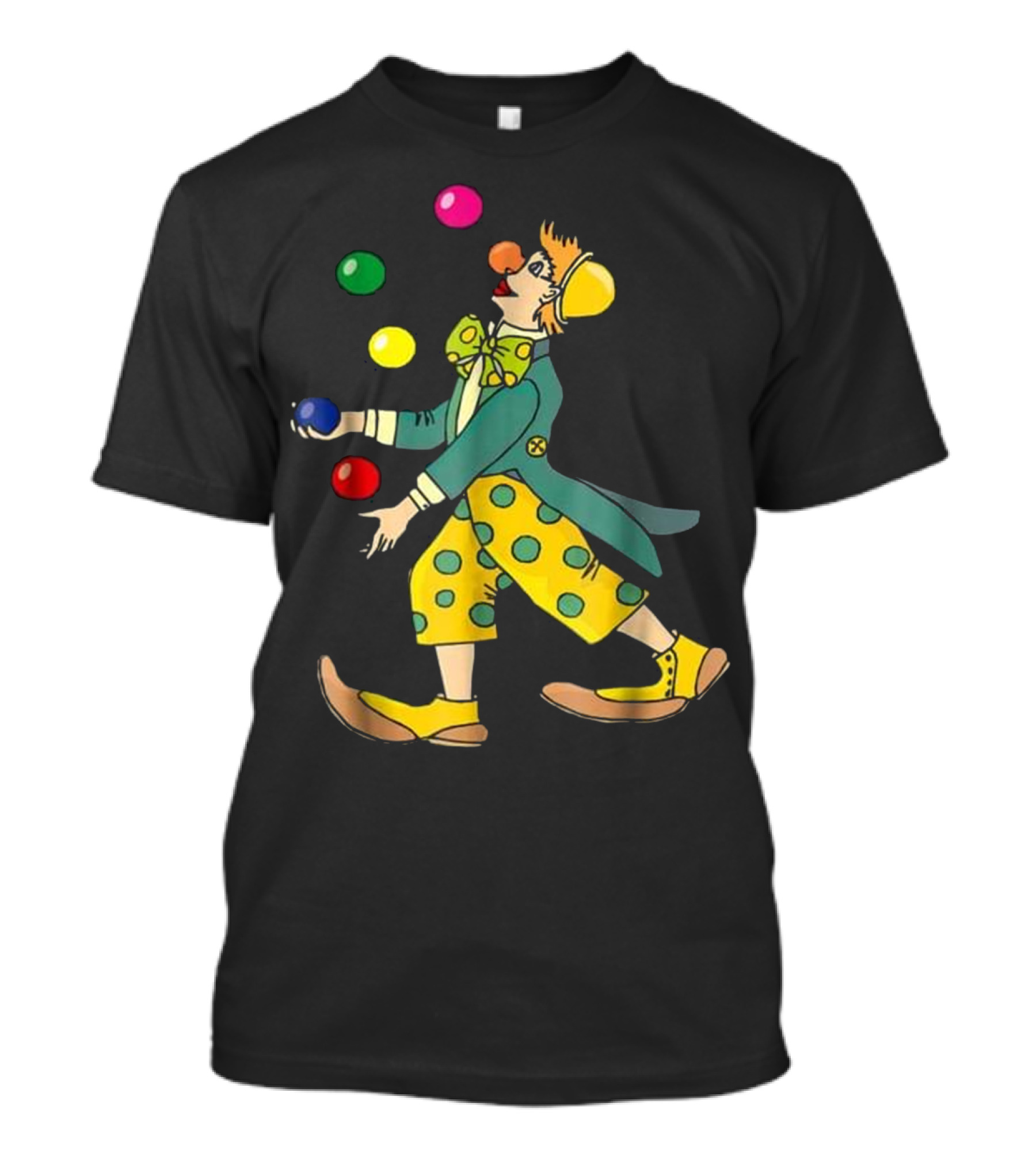 Clown Juggling Colorful Balls Jes In Yellow Polka Dot T-Shirt