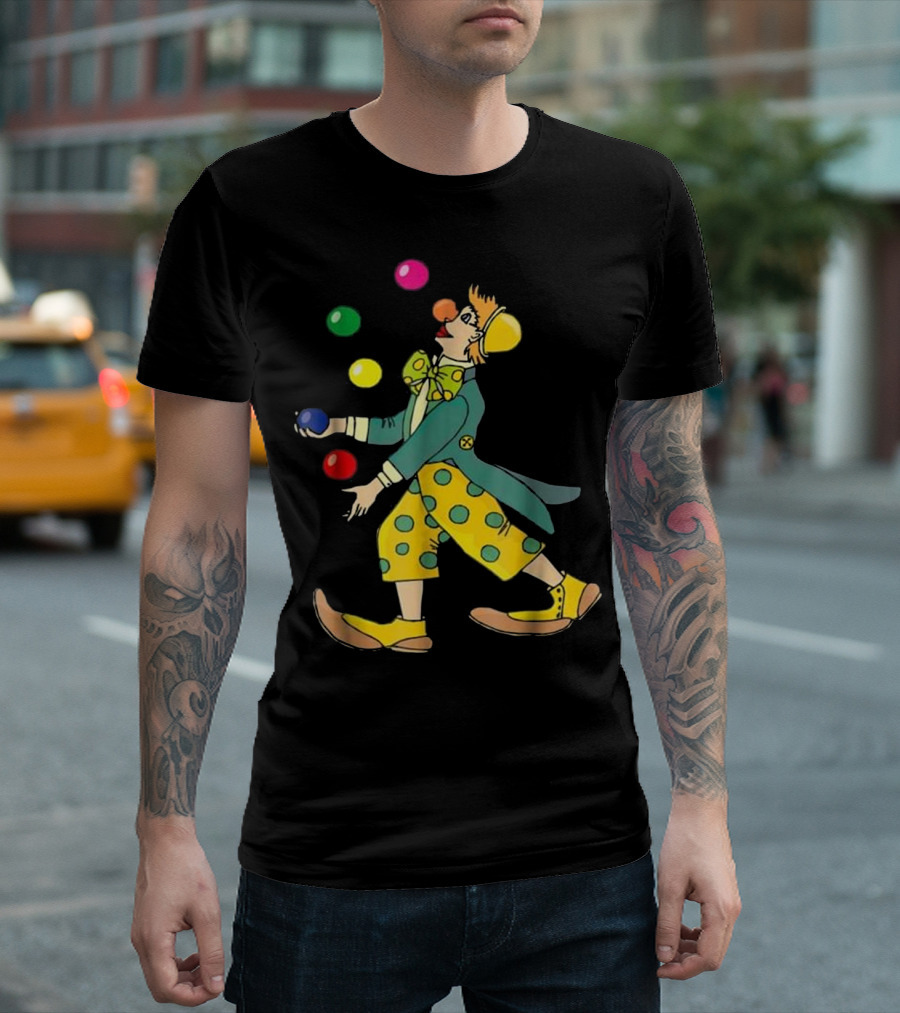 Clown Juggling Colorful Balls Jes In Yellow Polka Dot T-Shirt