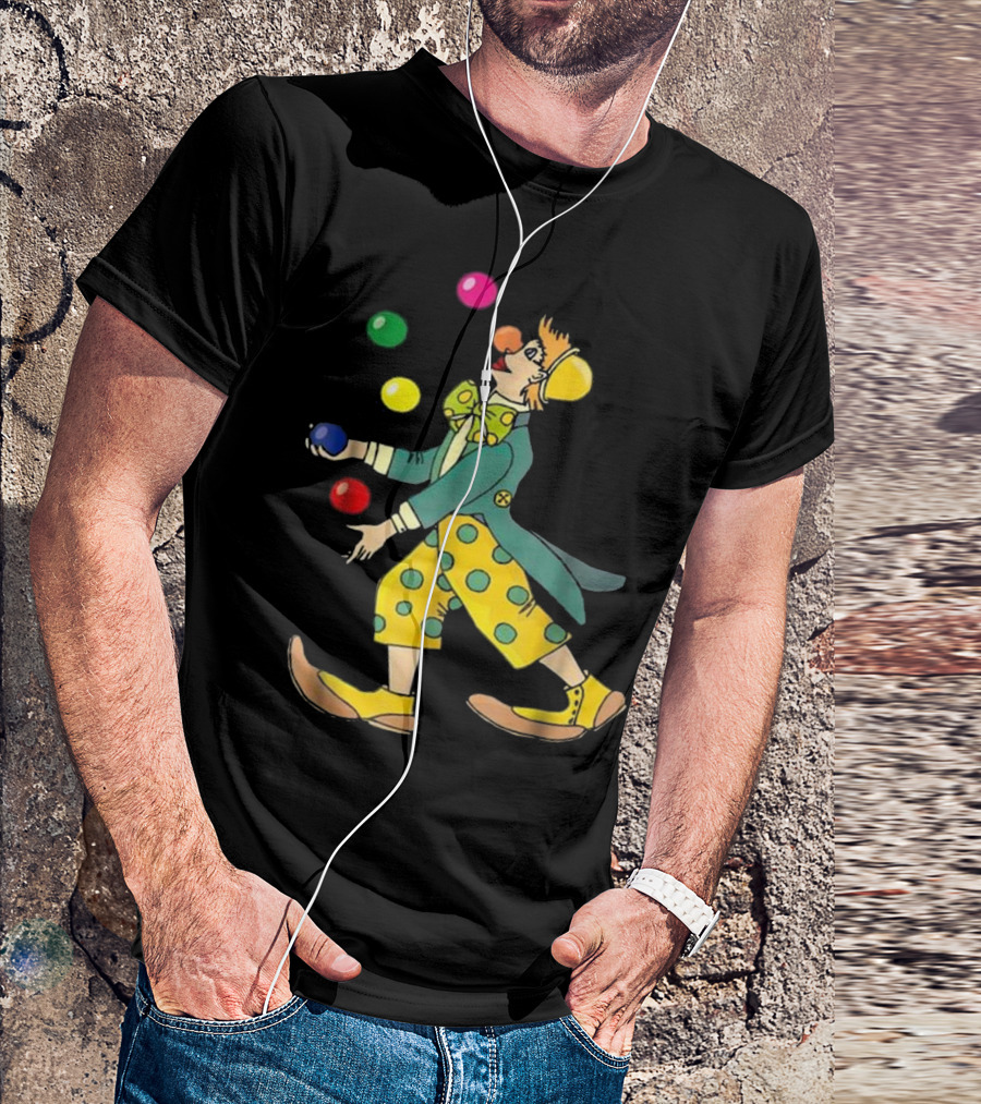 Clown Juggling Colorful Balls Jes In Yellow Polka Dot T-Shirt