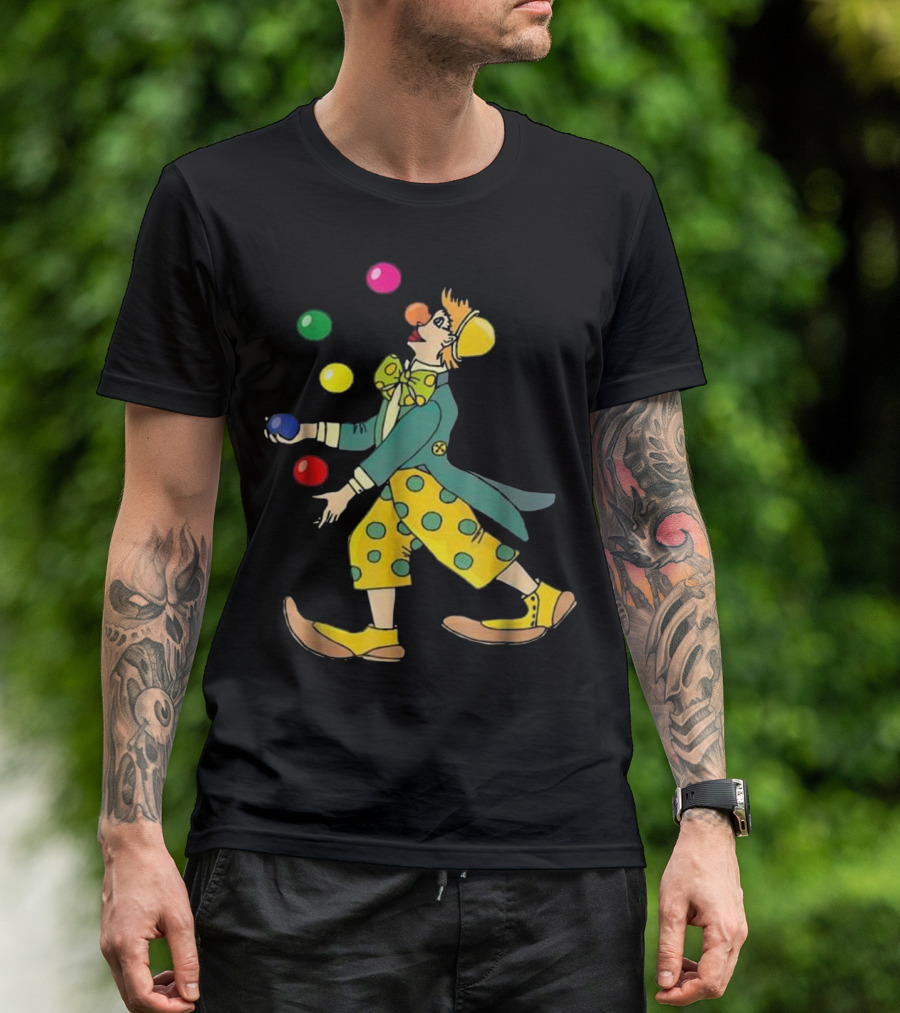 Clown Juggling Colorful Balls Jes In Yellow Polka Dot T-Shirt