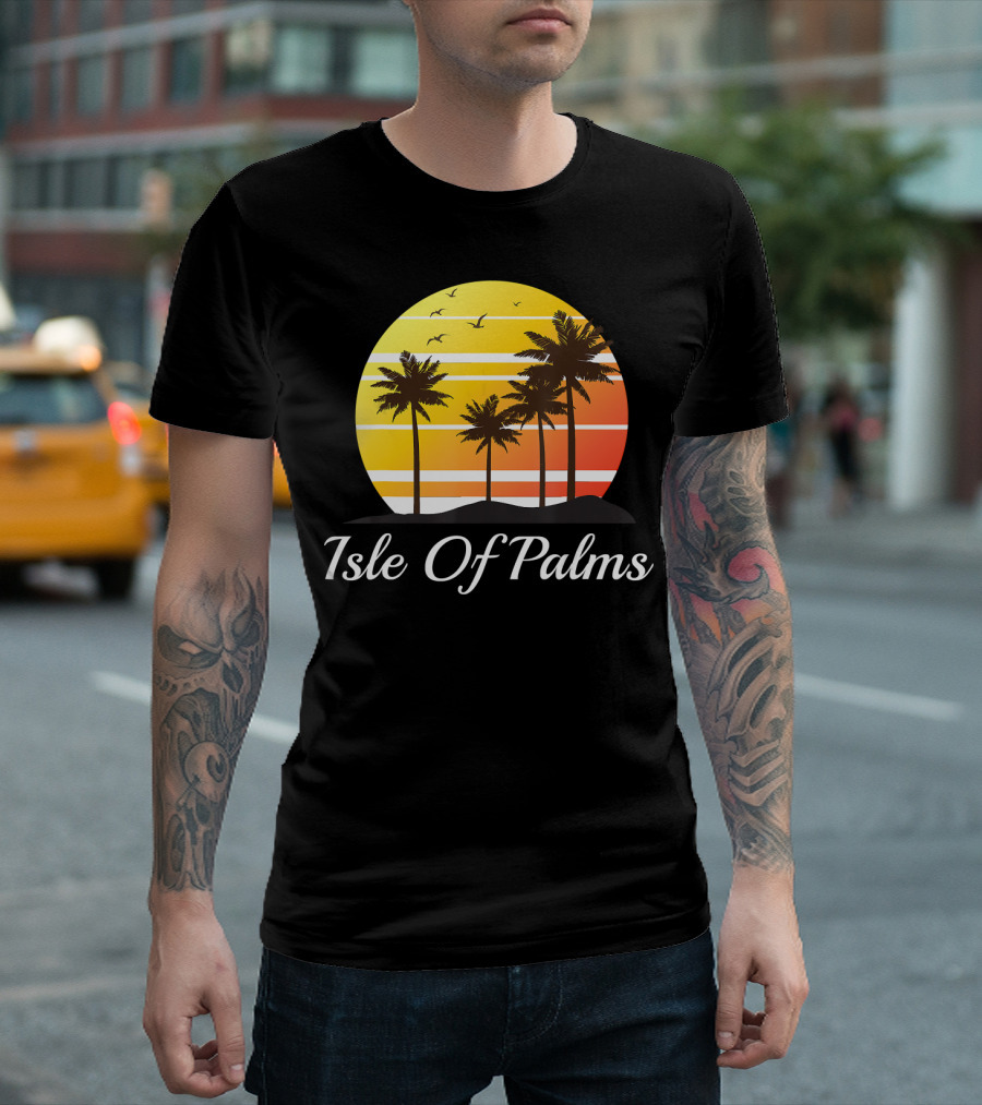 Isle Of Palms South Carolina Palm Trees Sunset Birds Vacation T-Shirt