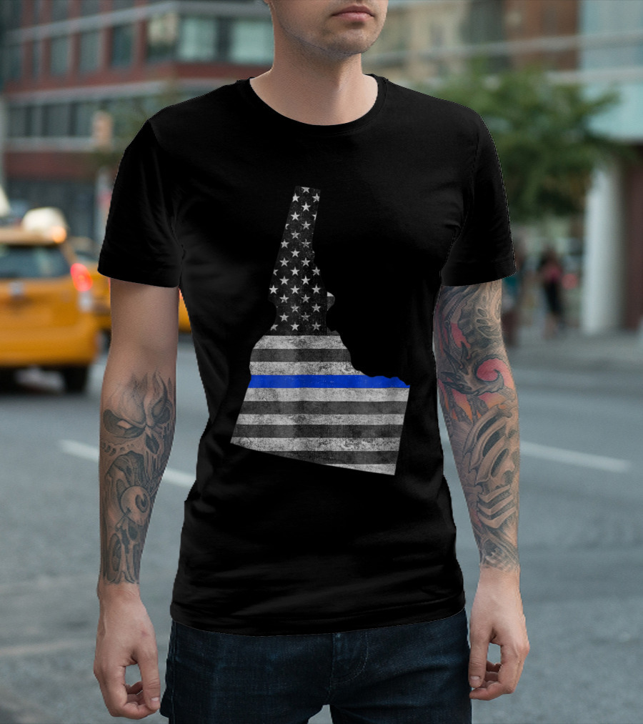 Idaho Police Thin Blue Line American Flag Map USA T-Shirt