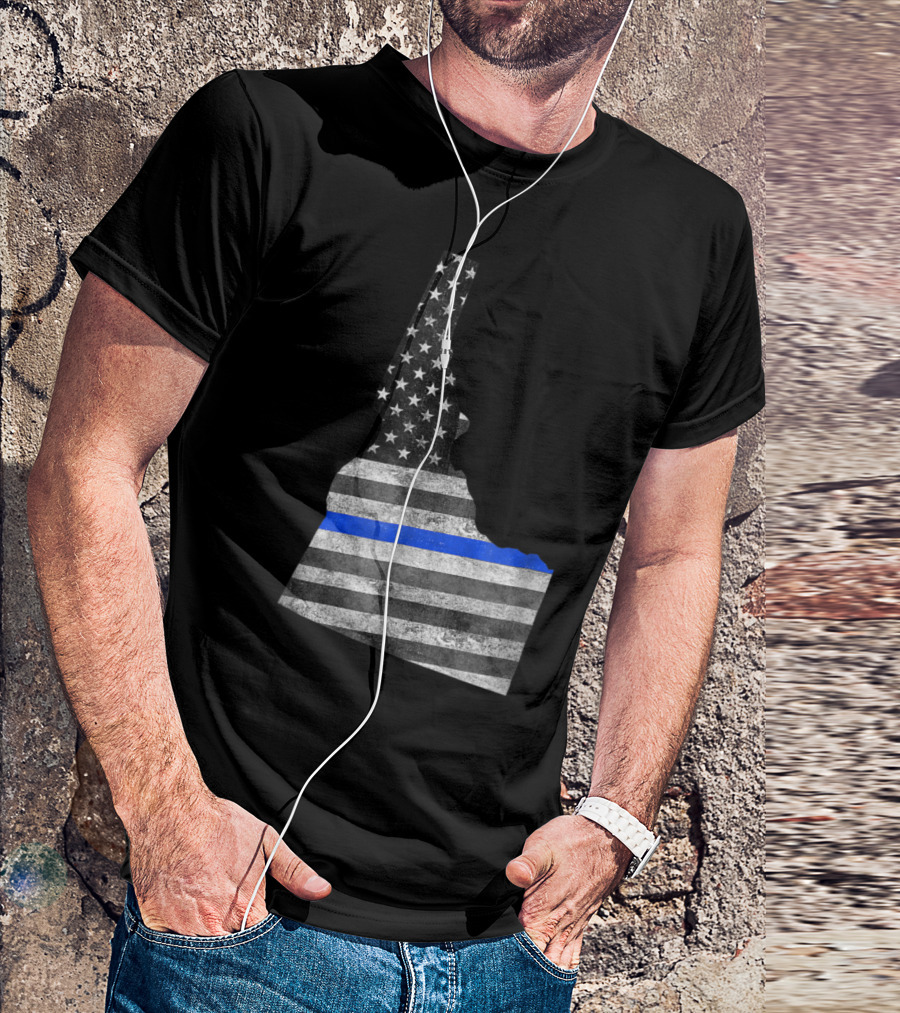 Idaho Police Thin Blue Line American Flag Map USA T-Shirt