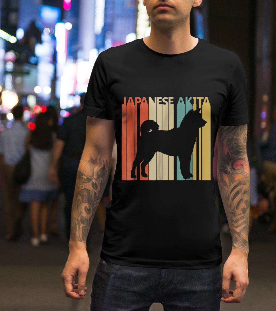 Japanese Akita Silhouette With Retro T-Shirt