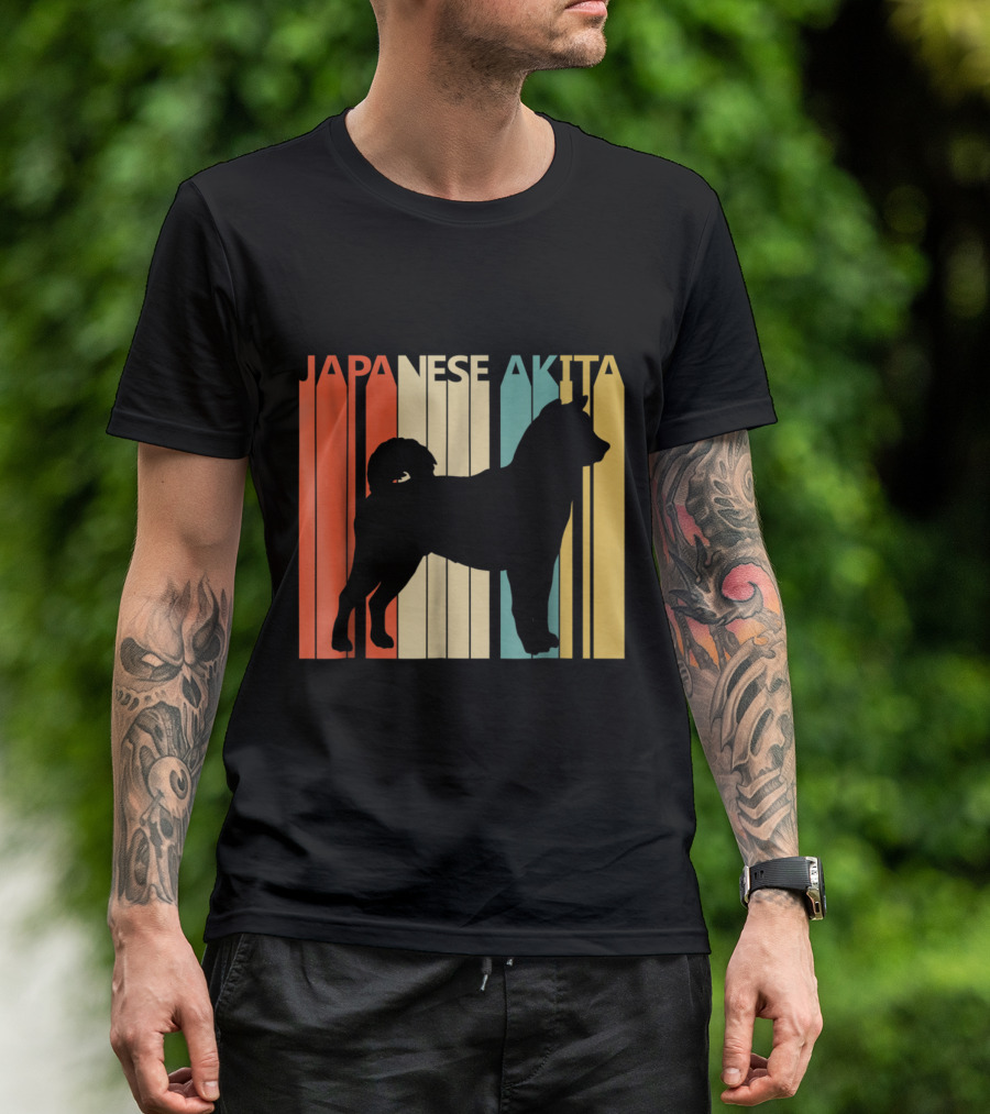 Japanese Akita Silhouette With Retro T-Shirt