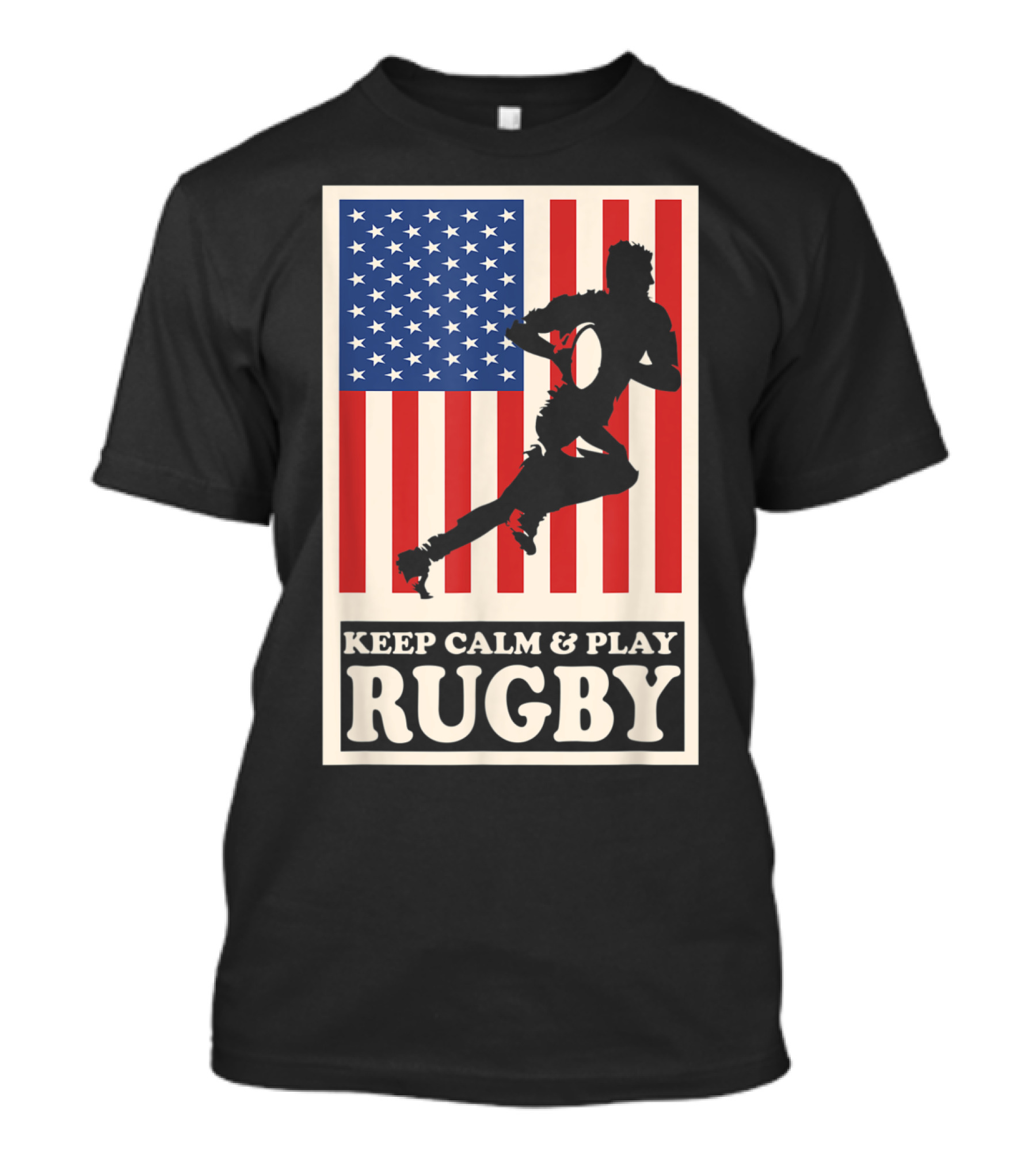 Keep Calm And Play Rugby With American Flag Rugby Player T-Shirt
